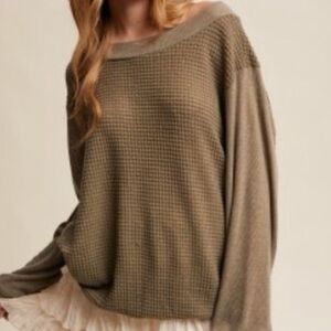 Women's Olive Waffle Knit Top